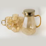 Jarra com Filtro e 4 Copos Âmbar Dourado Geométrico