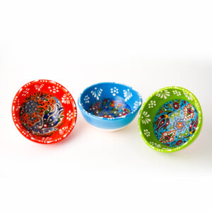 Jogo 3 Mini Bowls Cerâmica Turca Colorida Petiscos & Molhos