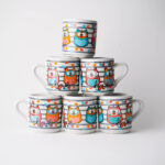 Jogo 6 Mini Canecas Café Corujinhas Bandeja Vazada 7 Peças