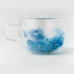 Caneca Vidro Duplo Flores Secas Azul - Cápsula Floral
