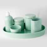 Kit Higiene Bebê Cerâmica Poá Verde Água Nature 6 Itens