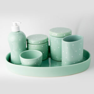 Kit Higiene Bebê Cerâmica Poá Verde Água Nature 6 Itens