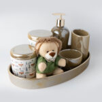 Kit Higiene Bebê Raposinha e Leãozinho Cerâmica 7 Itens