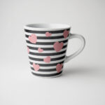 Jogo 2 Canecas Tulipa Listras Pretas e Corações Rosa Amor