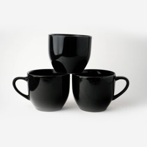 Jogo 3 Xícaras de Chá Cerâmica Preta Minimalista Noir 120ml