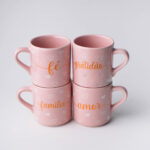 Jogo 4 Mini Canecas Rosa Fé Amor Família Gratidão 90ml