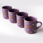 Jogo 4 Mini Canecas Roxo Lilás Fé Amor Família Gratidão 90ml