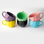 Jogo 6 Xícaras de Chá Coloridas Cerâmica Alegria 250ml