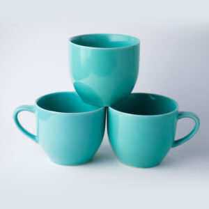 Jogo 3 Xícaras de Chá Cerâmica Verde Água Momento Serena 120ml